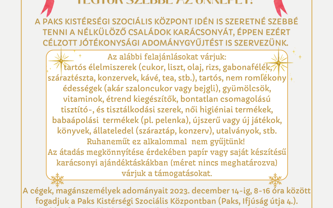 Karácsonyi adományozás – Tegyük szebbé az ünnepet!